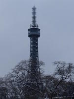 Tower resembling Eiffel Tower atop Petřín Hill