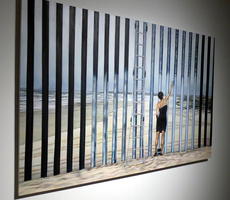 Woman painting fence