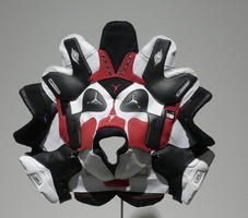 Mask made of Nike Air Jordans; mask is in style of Northwest aboriginal people