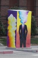 Utility box painted with man with cloud for head
