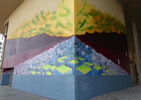 Mural with multi-colored cubes
