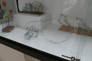 Wire sculptures with wire camera in foreground