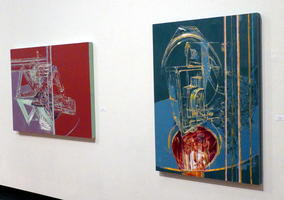 Red and blue abstract paintings