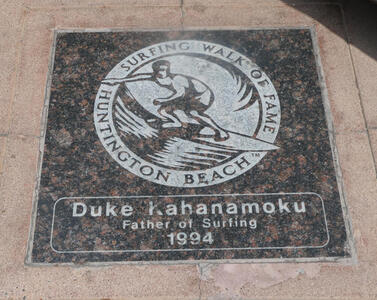 Surfing Walk of Fame plaque for Duke Kahanamoku, Father of Surfing, 1994.