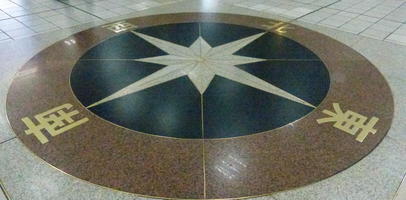 Compass rose in Chinese characters on floor