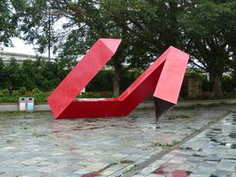 abstract red metal sculpture