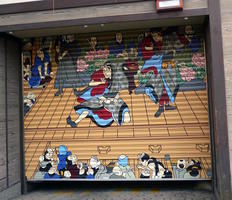 traditional Japanese art on sliding steel store door