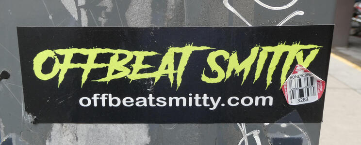 Sticker for musician named Offbeat Smitty. Text: OFFBEAT SMITTY