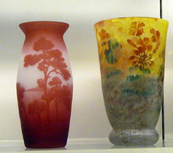red and geranium decorated glass vases