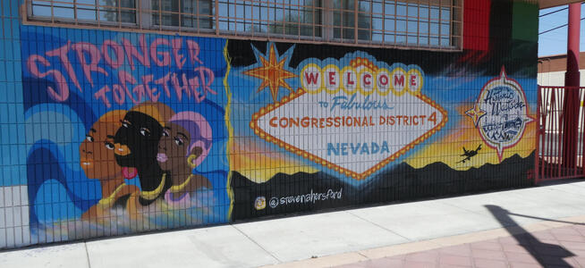 Sign in style of Welcome to Las Vegas sign; text is Welcome to Fabulous Congressional District 4, Nevada