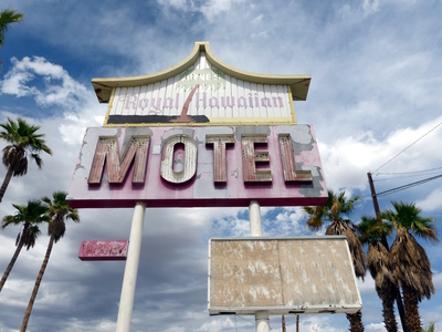 Closeup of main motel sign (neon bulbs are gone)