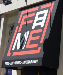 Awning for FAME (Food Art Music Entertainment); A is the Japanese character for “moon”