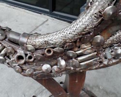 Closeup of metal seahorse sculpture