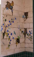 Blue flowers painted on tiles