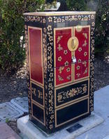 Utility box painted like a black and red chinese lacquer box