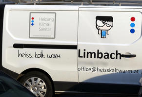 Limbach air conditioning van with label hot cold warm