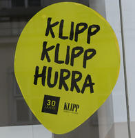 Text: Klipp Klipp Hurra (30 years - KLIPP - our hairdresser)