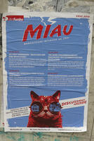 Poster for MIAU (Marxist Initiative for Universities) with a red cat wearing goggles.