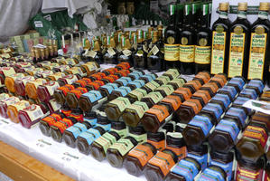 Multi-colored jars of jam
