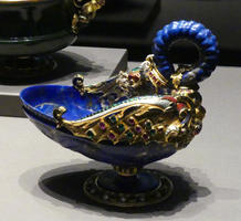 Blue “gravy bowl” with jewels on exterior