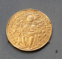 Gold coin with seated bishop
