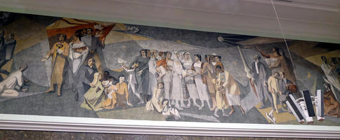 Painting of several groups of people