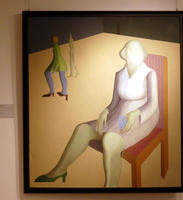 Painting of featureless seated woman
