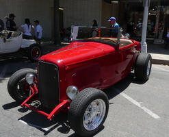 Red Model T-style car.