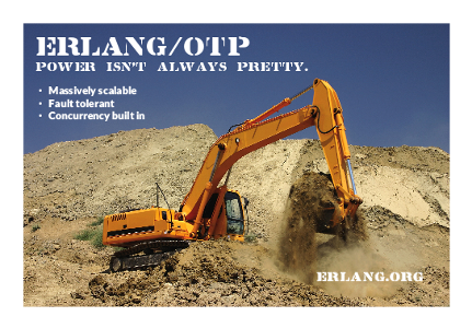 Bulldozer with caption 'Erlang/OTP: Power isn't always pretty'