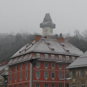 snow covered buildings