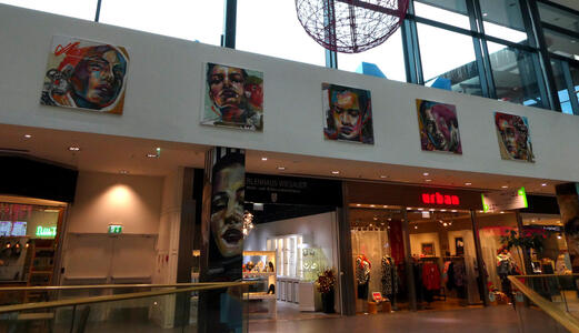 large portraits at mall