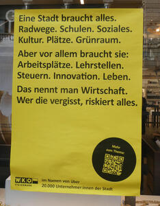 Eine Stadt brauch alles. Radwege. Schulen. Soziales. Kultur. Plätze. Grünraum.
Aber vor allem braucht sie: Arbeitsplätze. Lehrstellen. Steuern. Innovation. Leben.
Das nennt man Wirtschaft. Wer die vergisst, riskiert alles.