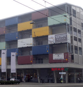 shipping container facade apartment building