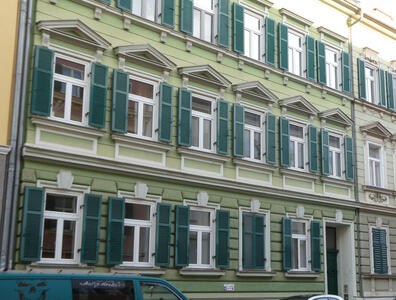 green window shutters