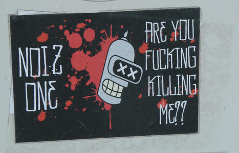 Sticker with Bender (from Futurama) with Xes for eyes “Are you fucking killing me??”