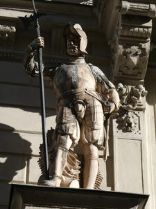 sculpture of knight with spear