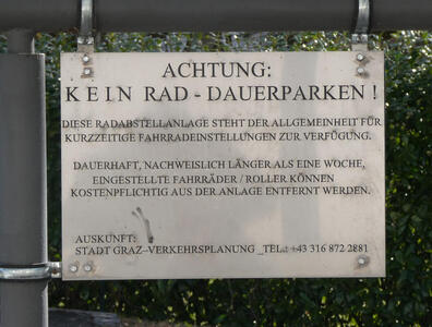 Achtung: Kein Rad-Dauerparken !