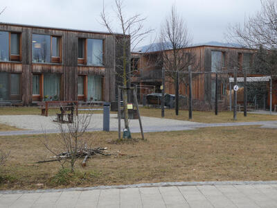 Apartment block with wood exterior siding