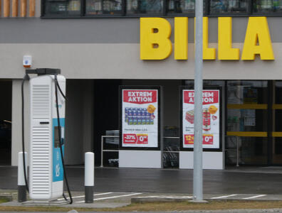 Billa supermarket with electric car charging station outside