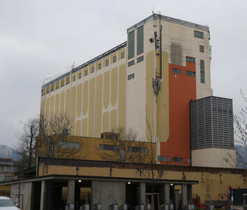 factory building with beige trim