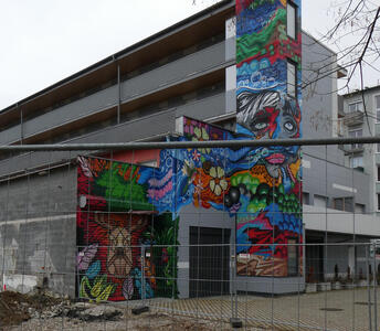 building with art on walls