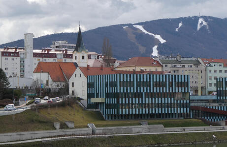 modern building across river