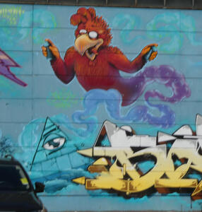 cartoon rooster graffiti