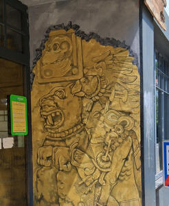 aztec style art at storefront