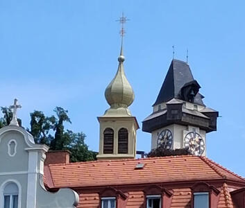 spire of church and Uhrturm