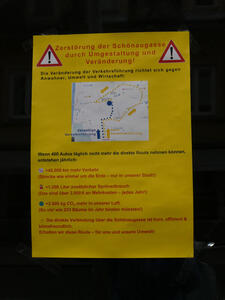 Zerstörung der Schönaugasse durch Umgestaltung und Veränderung! Die Veränderung der Verkehrsführung richtet sich gegen Anwohner, Umwelt und Wirtschaft: