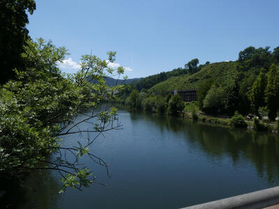 Mur river with hills in background