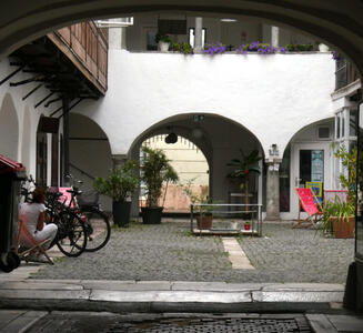 archway into small plaza