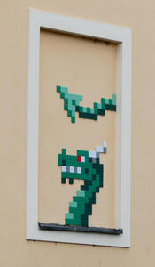 Pixel art of green dragon
