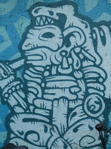 Blue and turquoise wall art in Incan/Aztec style